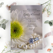 White Daisy and Diamond Ring Engagement Party Kaart