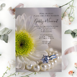 White Daisy and Diamond Ring Engagement Party Kaart