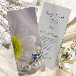 White Daisy and Diamond Ring Wedding Programme Programmakaart
