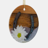 White Daisy and Hoefijzer Country Wedding Keramisch Ornament (Rechts)