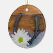 White Daisy and Hoefijzer Country Wedding Keramisch Ornament (Links)