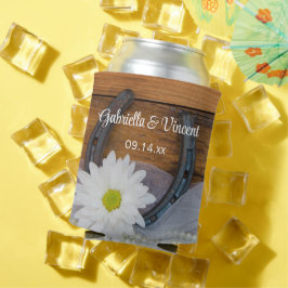 White Daisy and Hoefijzer Western Wedding Favor Blikjeskoeler