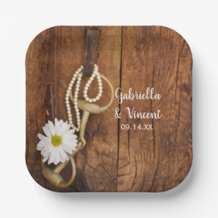 White Daisy and Horse Bit Country Western Wedding Papieren Bordje