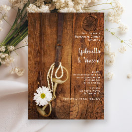 White Daisy and Horse Bit Western Rehearsal Dinner Kaart