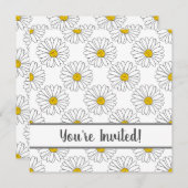 White Daisy and White Daisy Pattern Invitation Kaart (Voorkant / Achterkant)