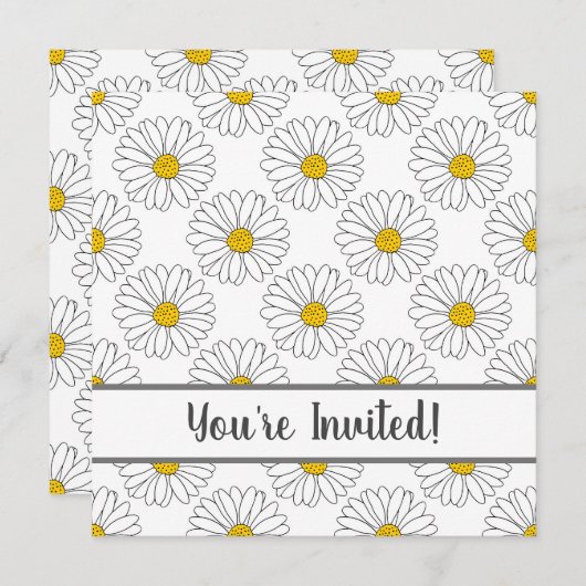 White Daisy and White Daisy Pattern Invitation Kaart (Voorkant / Achterkant)