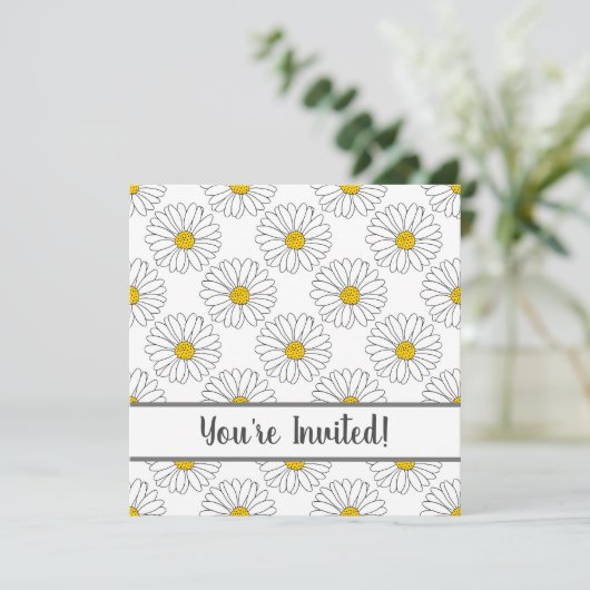 White Daisy and White Daisy Pattern Invitation Kaart (Staand voorkant)