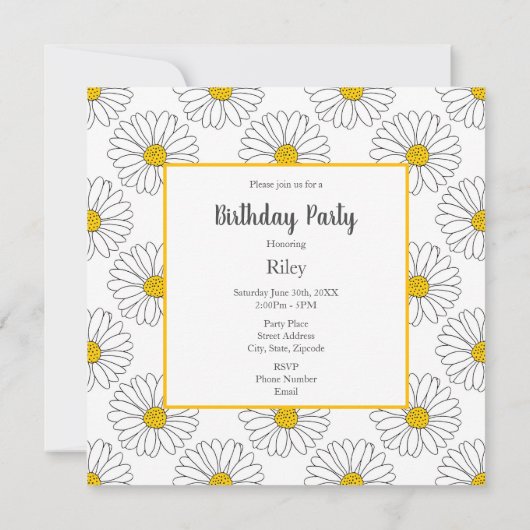 White Daisy and White Daisy Pattern Invitation Kaart (Achterkant)