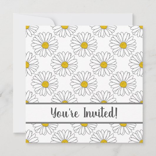 White Daisy and White Daisy Pattern Invitation Kaart (Voorkant)
