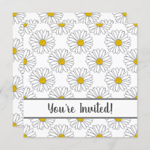 White Daisy and White Daisy Pattern Invitation Kaart