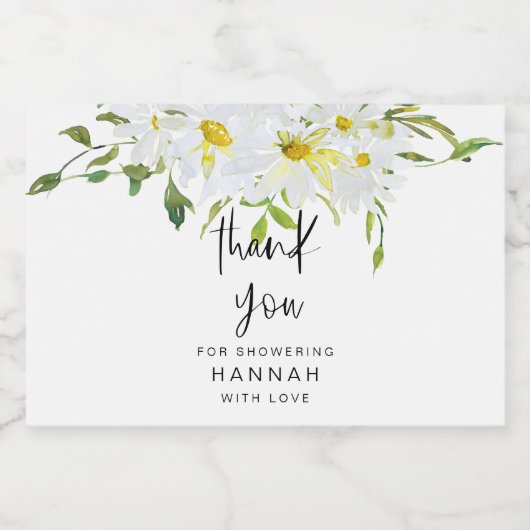 White Daisy Baby shower Dank je wel Sparkling Wijnetiket (Enkel label)