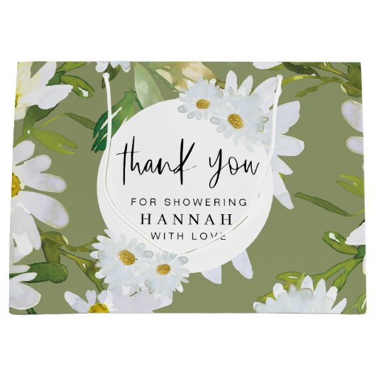 White Daisy Baby shower Dank u gunsten Groot Cadeauzakje (Voorkant)