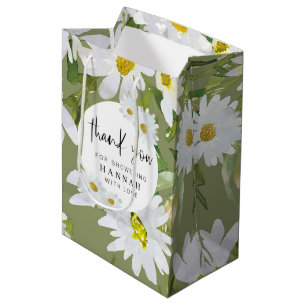 White Daisy Baby shower Dank u gunsten Medium Cadeauzakje