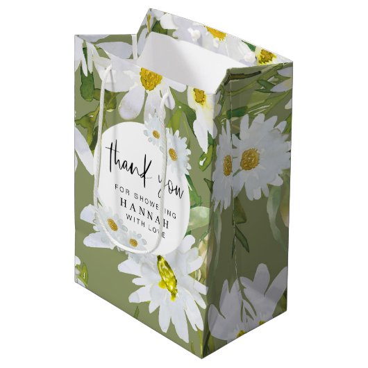 White Daisy Baby shower Dank u gunsten Medium Cadeauzakje (Voorkant Gekanteld)