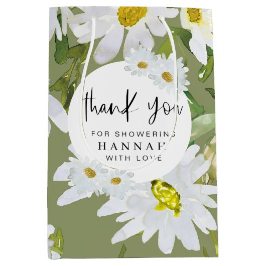 White Daisy Baby shower Dank u gunsten Medium Cadeauzakje (Voorkant)
