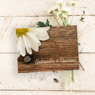 White Daisy Barn Wood Country Weddenschap Notitiekaartje