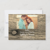 White Daisy Barn Wood Wedding Save the Date Sepia (Achterkant)