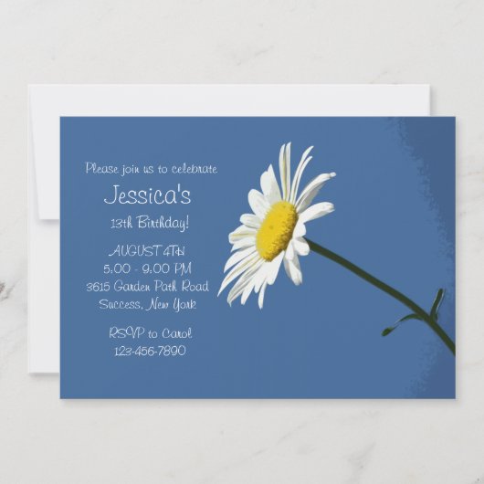 White Daisy Birthday Party Invitation Kaart (Voorkant)