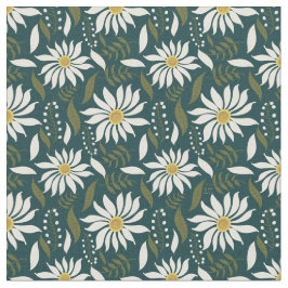 White Daisy Blauwgroen Floral Pattern Stof