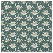 White Daisy Blauwgroen Floral Pattern Stof (Swatch)
