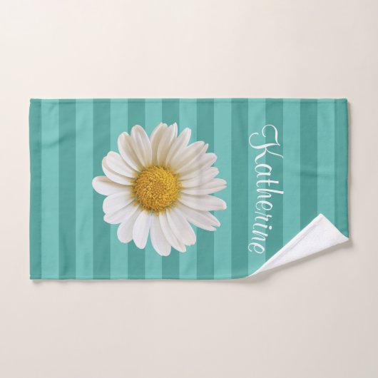 White Daisy Blauwgroen gestreept op maat Bad Handdoek (Handdoek)