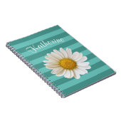 White Daisy Blauwgroen Striped Custom Name Notitieboek (Rechterzijde)