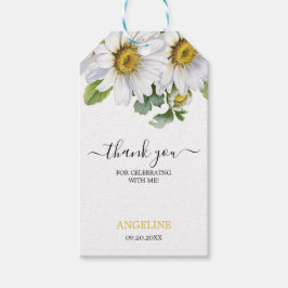 White Daisy Bloemen Greenery Script Verjaardag Cadeaulabel