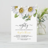 White Daisy Bloemen Greenery Script Verjaardag Kaart (Staand voorkant)