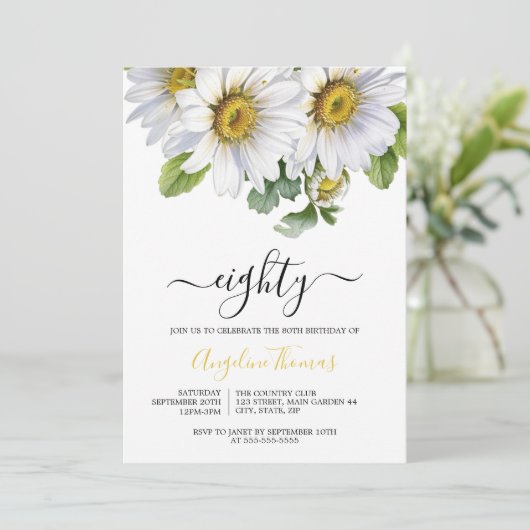 White Daisy Bloemen Greenery Script Verjaardag Kaart (Staand voorkant)