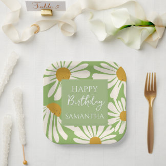 White Daisy Blooms –  Floral  Garden Birthday  Papieren Bordje