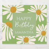 White Daisy Blooms –  Floral  Garden Birthday  Sparkling Wijnetiket (Enkel label)