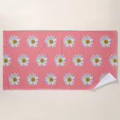 White Daisy Blooms Pattern Floral Pink Strandlaken (Voorkant)