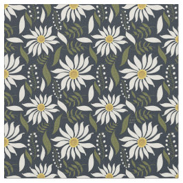 White Daisy Blue Floral Pattern Fabric Stof