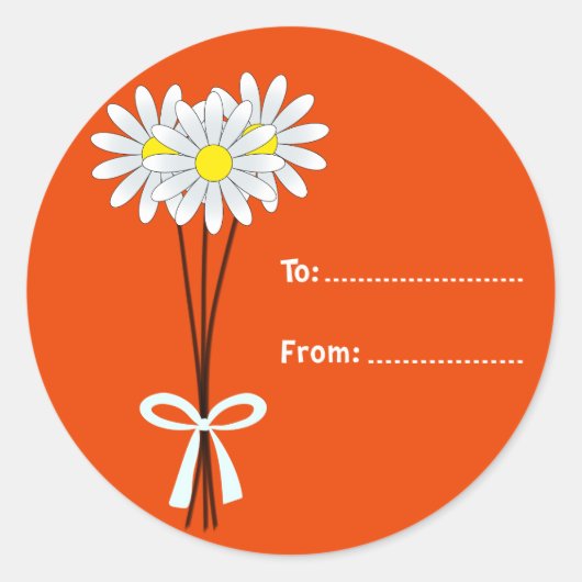 White Daisy Bouquet over Oranje ronde sticker (Voorkant)