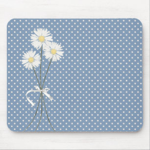 White Daisy Bouquet over Polka Dots Muismat
