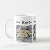 White Daisy Bouquet Waterverf Flowers Koffiemok (Links)