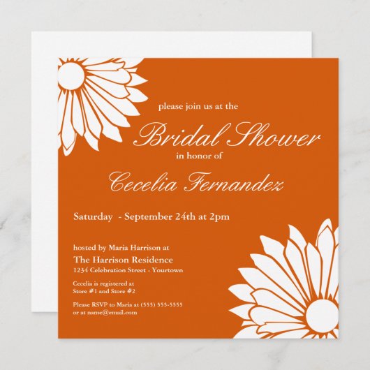 White Daisy Bridal Shower Invitations Kaart (Voorkant / Achterkant)