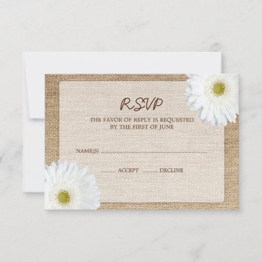 White Daisy Burlap Wedding RSVP-reactiekaart RSVP Kaartje (Voorkant)