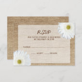 White Daisy Burlap Wedding RSVP-reactiekaart RSVP Kaartje (Voorkant / Achterkant)