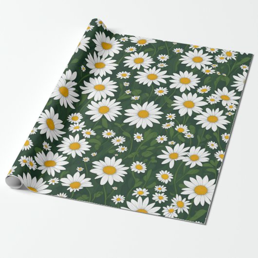 White Daisy Cadeaupapier (Uitgerold)