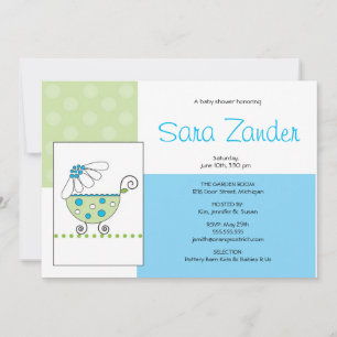 White Daisy Carriage Baby shower Invitation Kaart