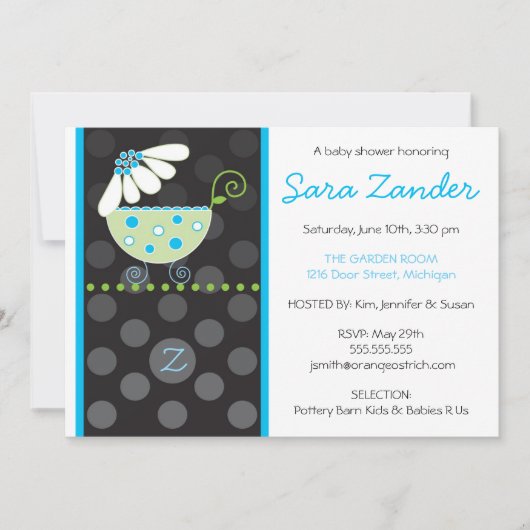 White Daisy Carriage Baby shower Invitation Kaart (Voorkant)
