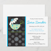 White Daisy Carriage Baby shower Invitation Kaart (Voorkant / Achterkant)