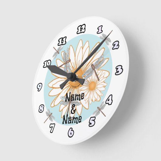 White Daisy clock Ronde Klok (Hoek)