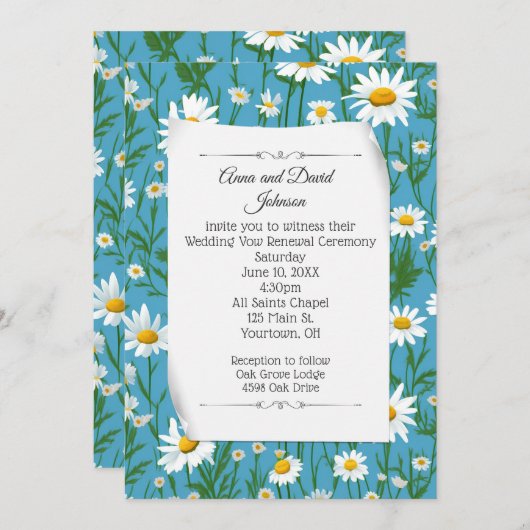 White Daisy Design voor Vow Vernieuwing Kaart (Voorkant / Achterkant)