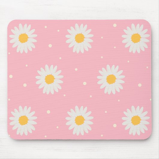 White Daisy Dot Pink Muismat (Voorkant)