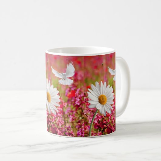 White Daisy Dove Pink Floral Mok (Voorkant rechts)