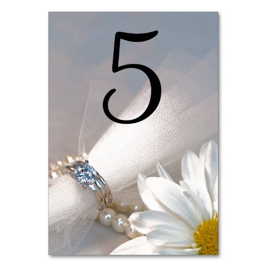White Daisy Elegance Wedding Table Numbers Kaart (Voorkant)