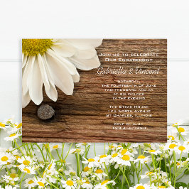 White Daisy en Barn Wood Country Engagement Party Kaart