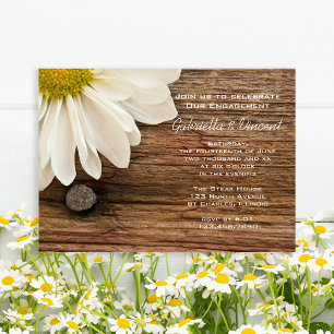 White Daisy en Barn Wood Country Engagement Party Kaart
